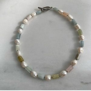 Pearl and morganite handmade necklace